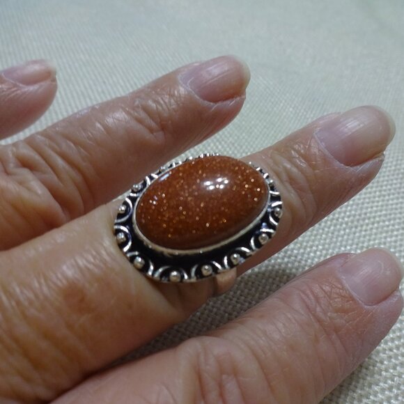 Sparkling GOLD SUNSTONE Handmade Sterling 925 Size 8.75 #508C - Picture 1 of 3
